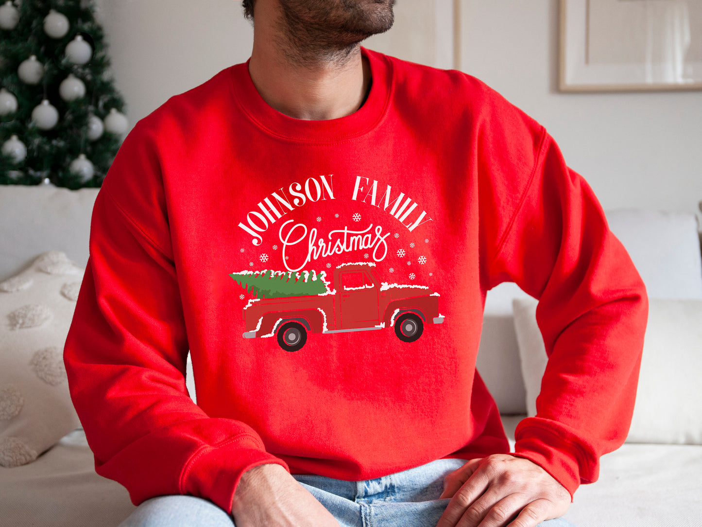 Personalised Family Christmas Sweatshirts - Personalized Family Christmas Truck Sweater - Festive Sweatshirts - Christmas Truck Sweatshirts