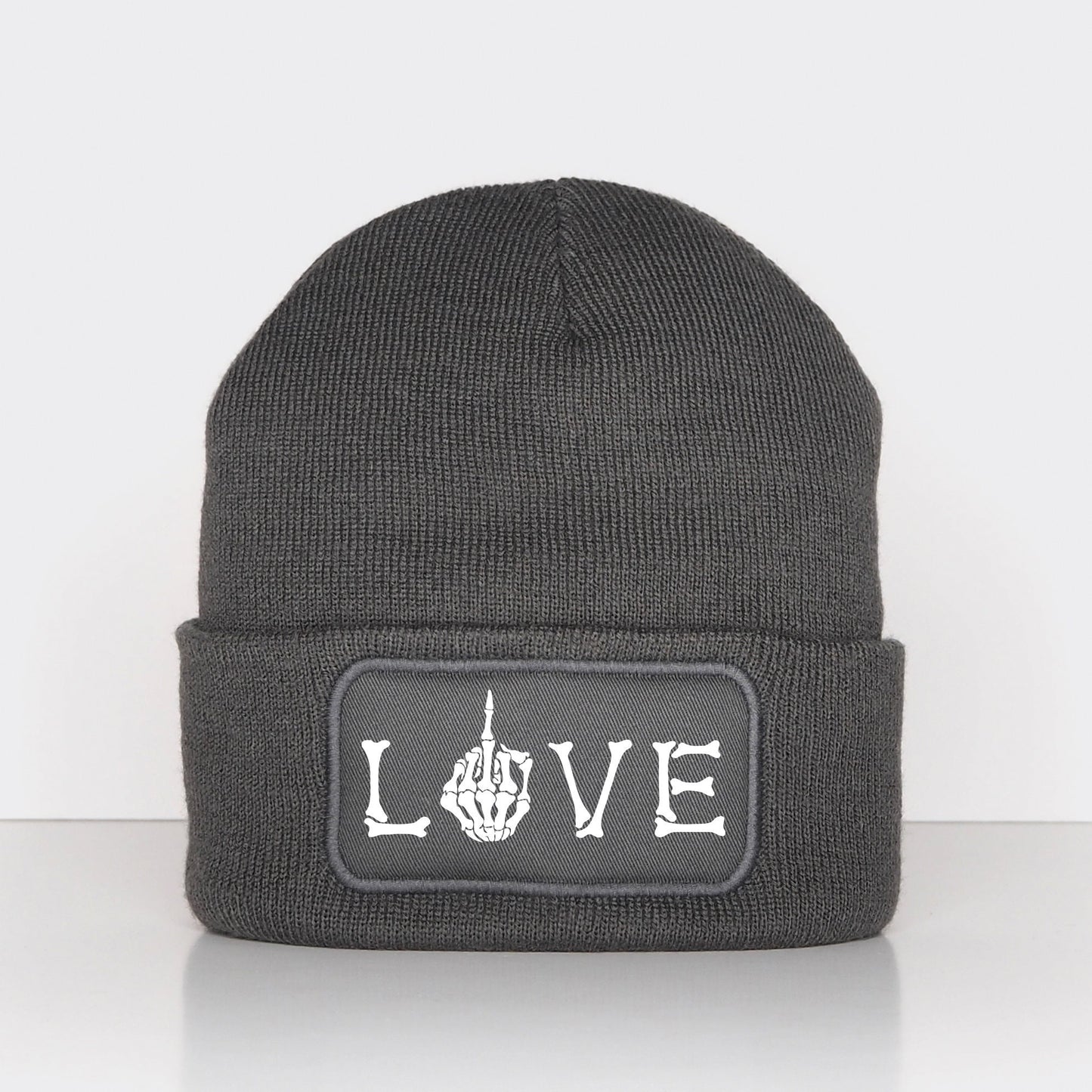 Love Skeleton Beanie Hat - Middle Finger Goth Beanie
