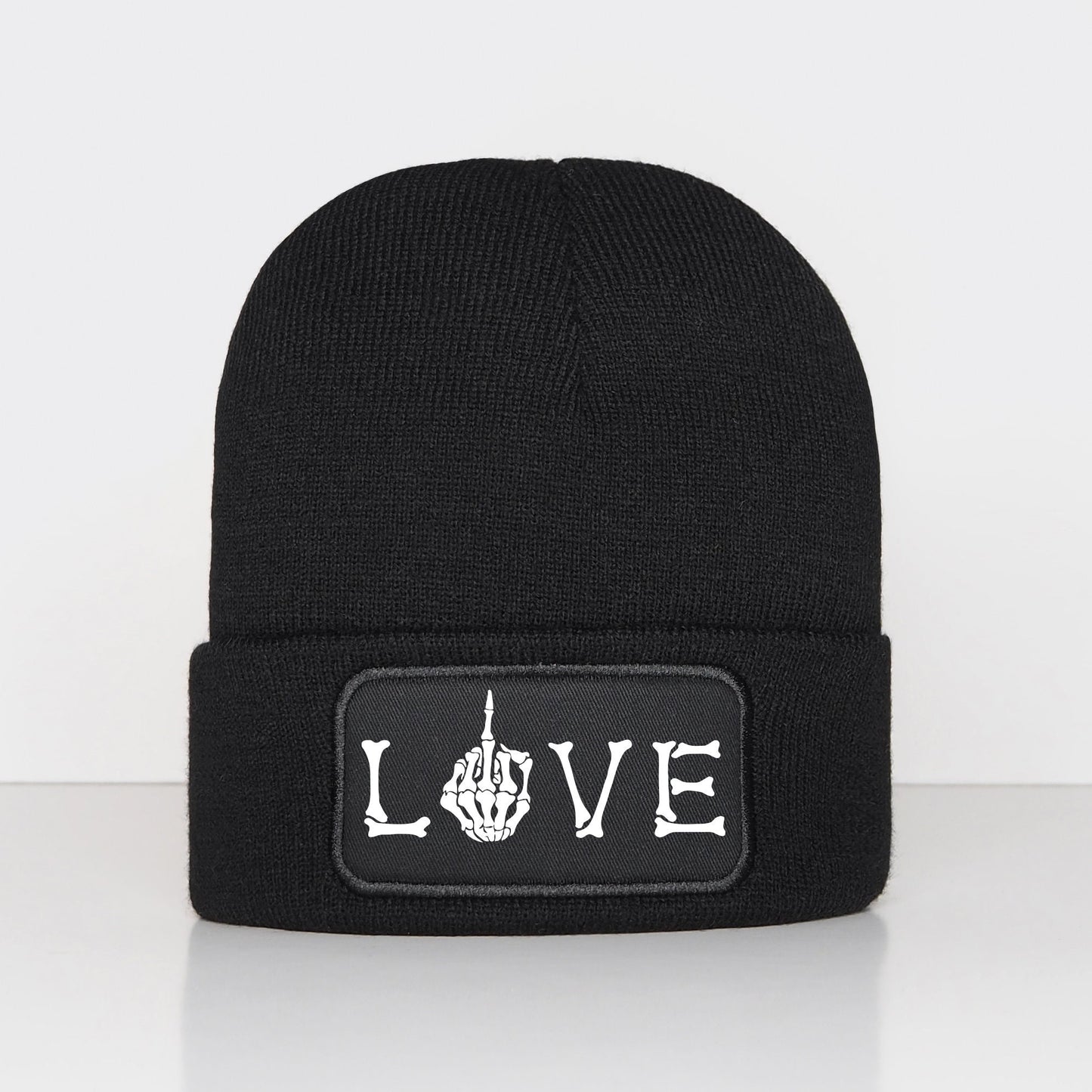 Love Skeleton Beanie Hat - Middle Finger Goth Beanie
