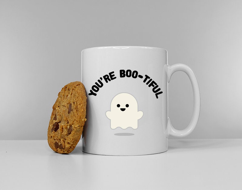 Cute Ghost Coffee Mug - You're Bootiful Funny Halloween Slogan Coffee Cup