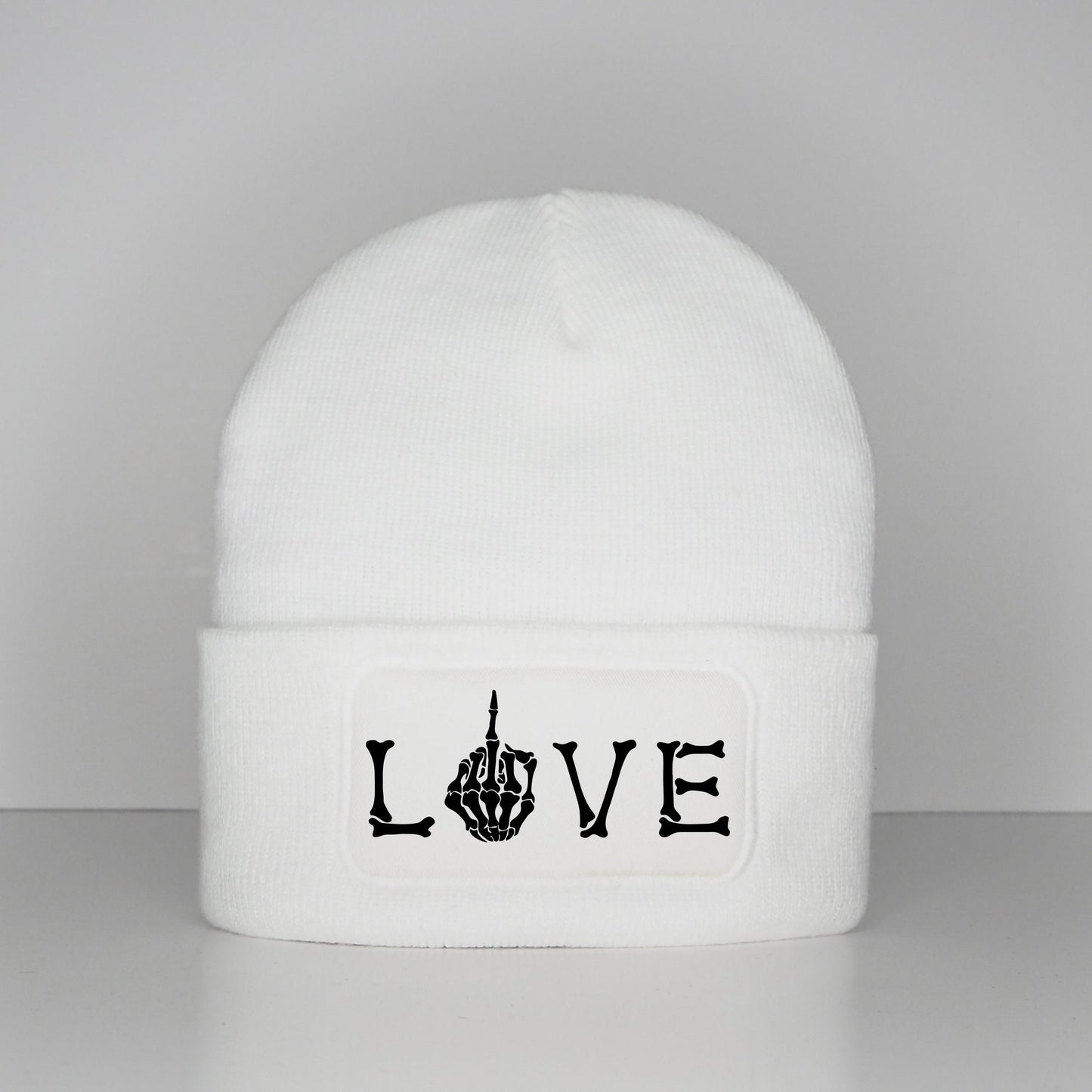 Love Skeleton Beanie Hat - Middle Finger Goth Beanie