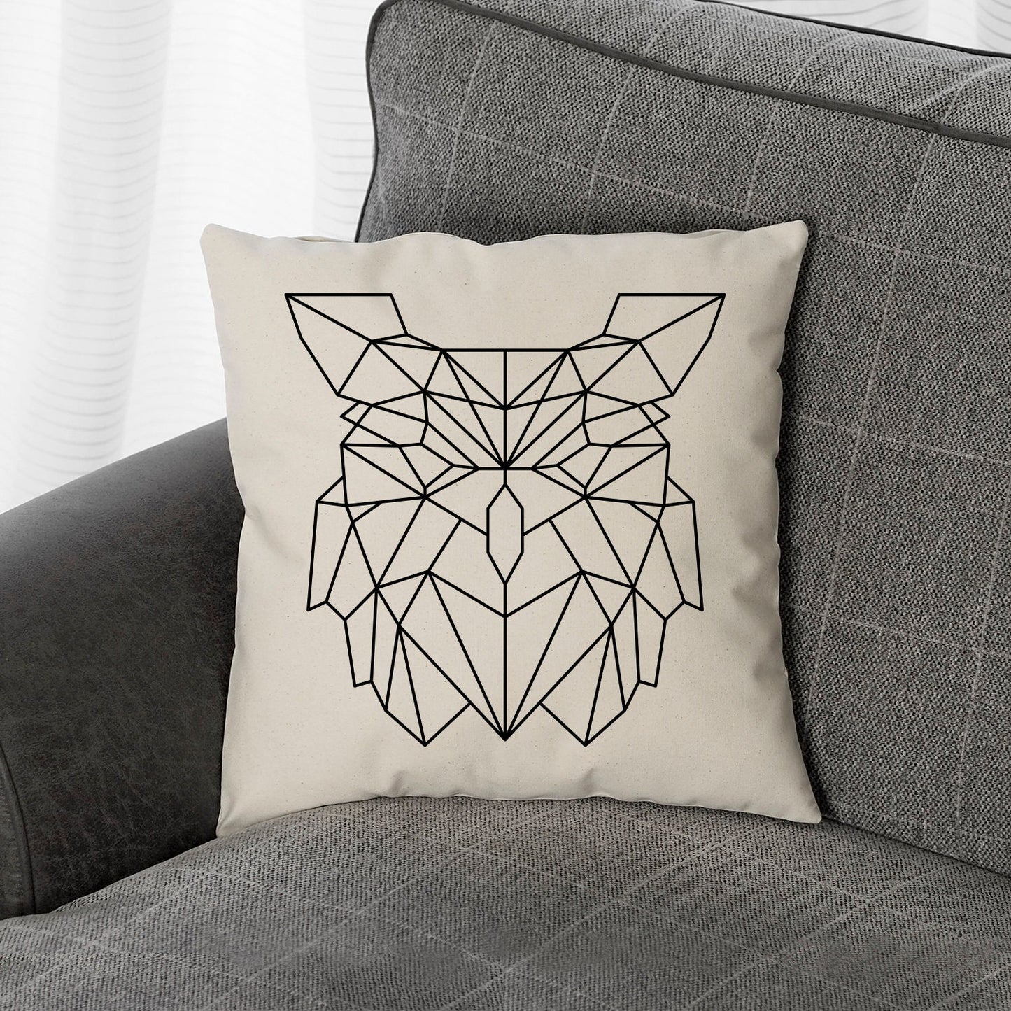 Geometric Owl Head Pillow - Geometric Wild Animal Bird Art Cushion