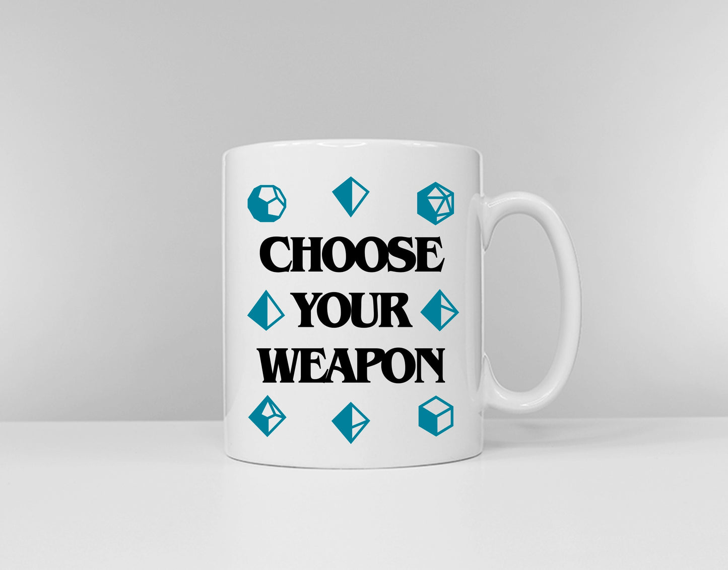 Choose Your Weapon - DnD Party Dice Mug - DM Dungeons and Dragons Inspired Coffee Mug - Dungeon Master Gift
