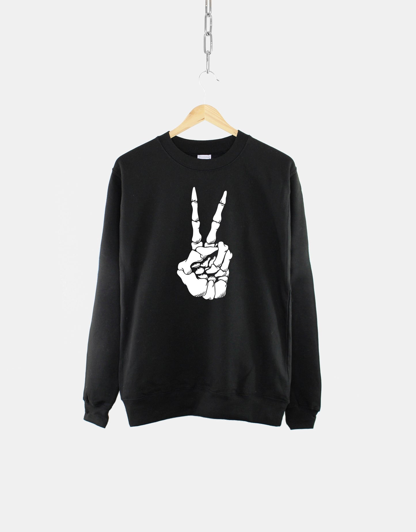 Skeleton Hand Peace Sign Sweatshirt - Goth Clothing - Grunge Rock Gothic Emo Sweater
