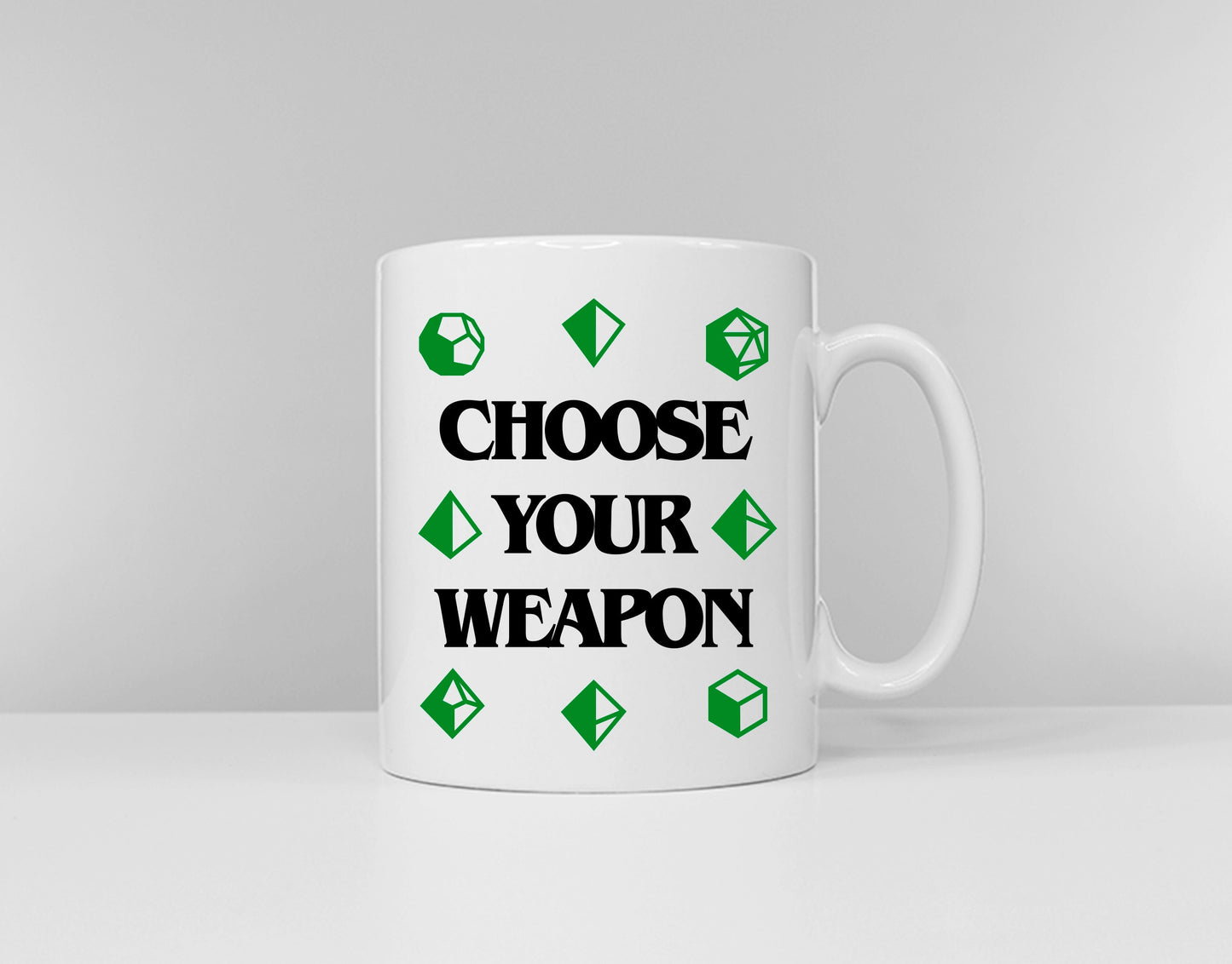 Choose Your Weapon - DnD Party Dice Mug - DM Dungeons and Dragons Inspired Coffee Mug - Dungeon Master Gift