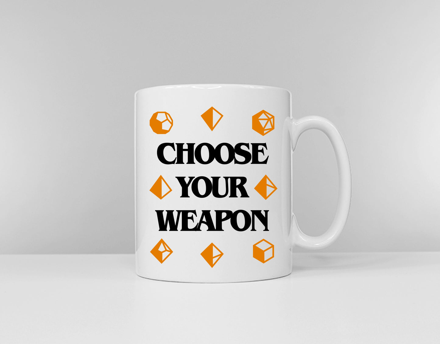 Choose Your Weapon - DnD Party Dice Mug - DM Dungeons and Dragons Inspired Coffee Mug - Dungeon Master Gift