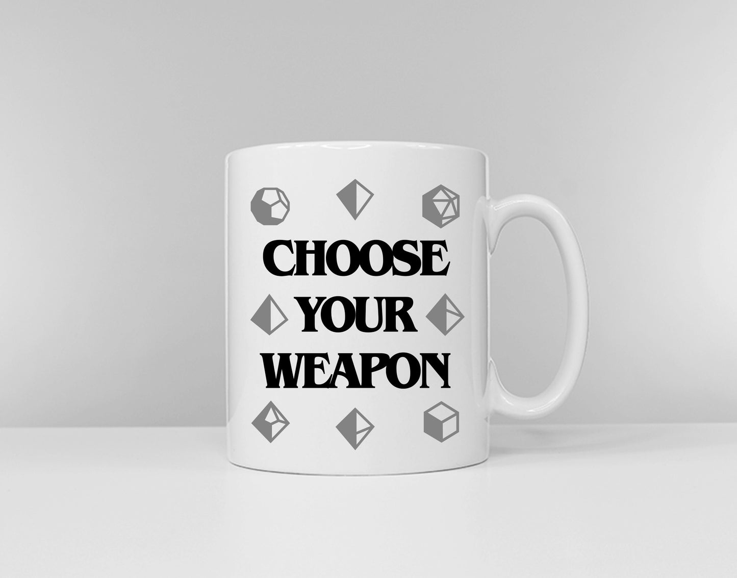 Choose Your Weapon - DnD Party Dice Mug - DM Dungeons and Dragons Inspired Coffee Mug - Dungeon Master Gift