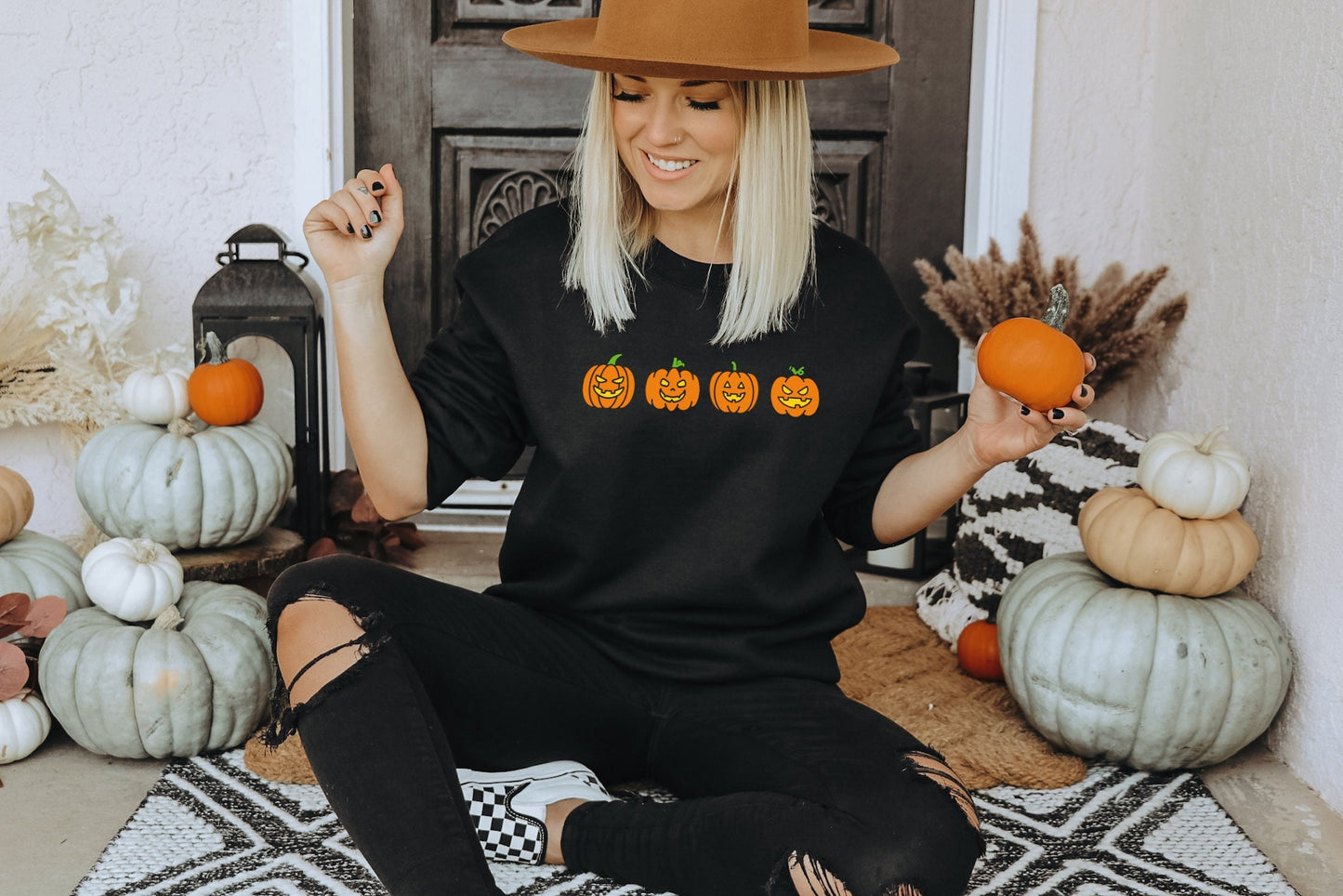 Halloween Pumpkin Sweatshirt - Pumpkin Sweater - Pumpkin Crewneck Sweatshirt - Halloween Sweater - Fall Shirts - Black Halloween Sweatshirt