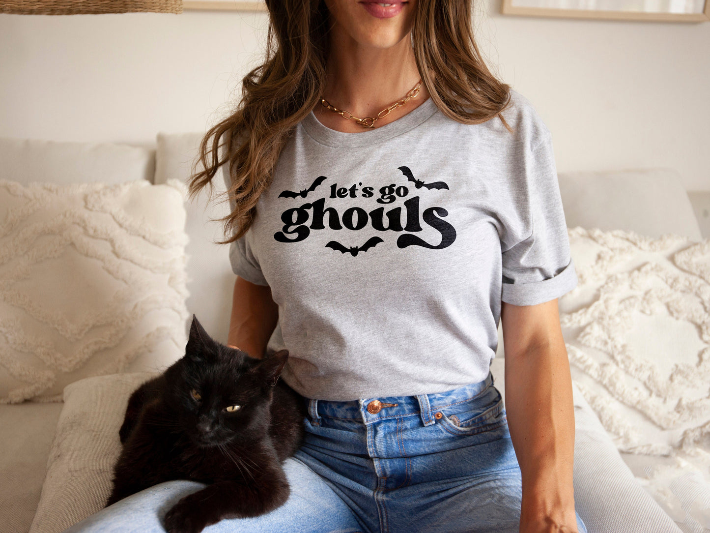 Retro Halloween T-Shirt - Let's Go Ghouls T-Shirt - Womens Halloween Pun Shirts - Womens Retro T-Shirt - Retro Style Halloween T-Shirt