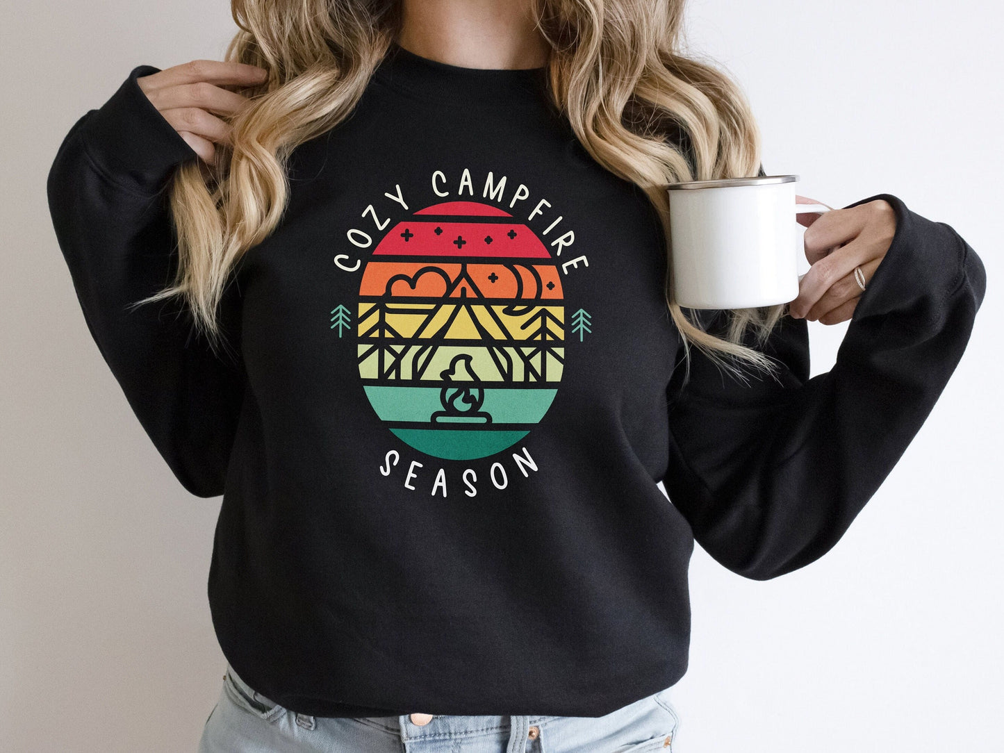 Retro Camping Sweatshirt - Retro Sunshine Camping Sweater - Cozy Campfire Sweatshirt - Hiking Sweatshirt - Warm Camping Sweatshirt