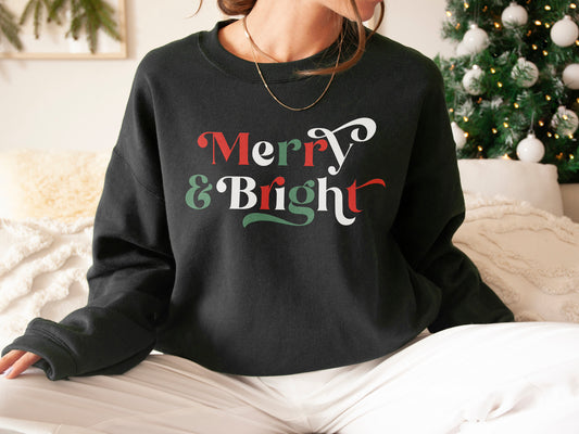 Retro Christmas Sweatshirt - Merry And Bright Christmas Sweatshirt - Retro Christmas Sweater - Womens Christmas Sweatshirt