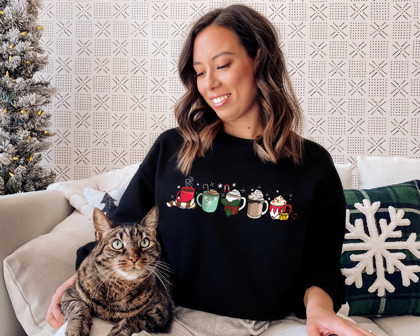 Christmas Coffee Sweatshirt - Christmas Coffees Sweater - Womens Festive Coffee Sweater - Christmas Coffee Print Sweatshirt