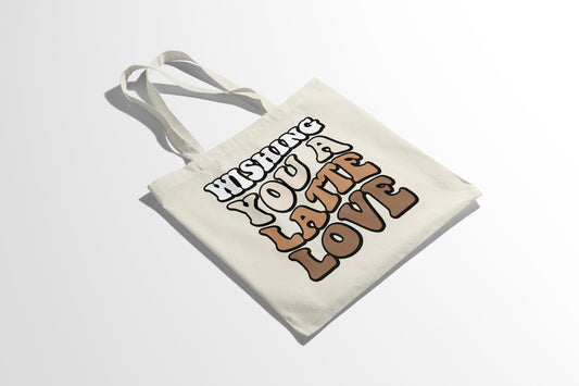 Retro Coffee Shopping Bag - Wishing you a Latte Love Tote Bag - Coffee Caffeine Addict Hipster Bag