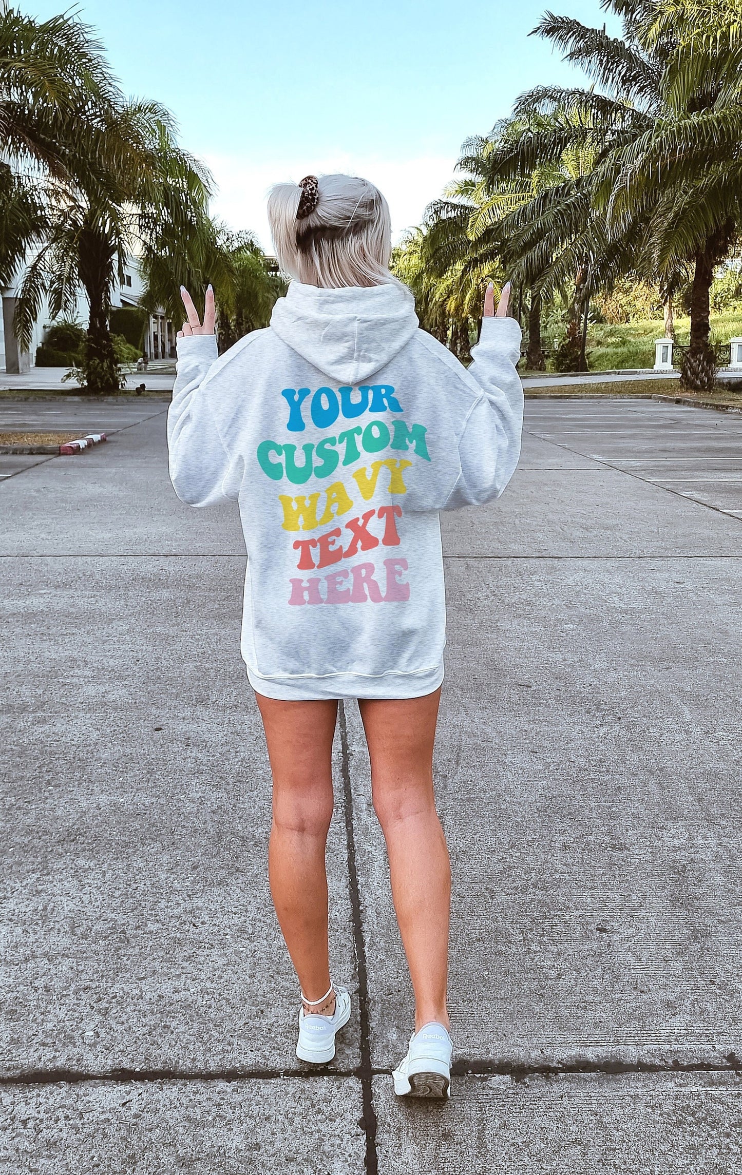 Personalized Retro Font Hoodie - Custom Wording Retro Print Hoodie Print On Back - Personalised Words Retro Hoodie With Back Print