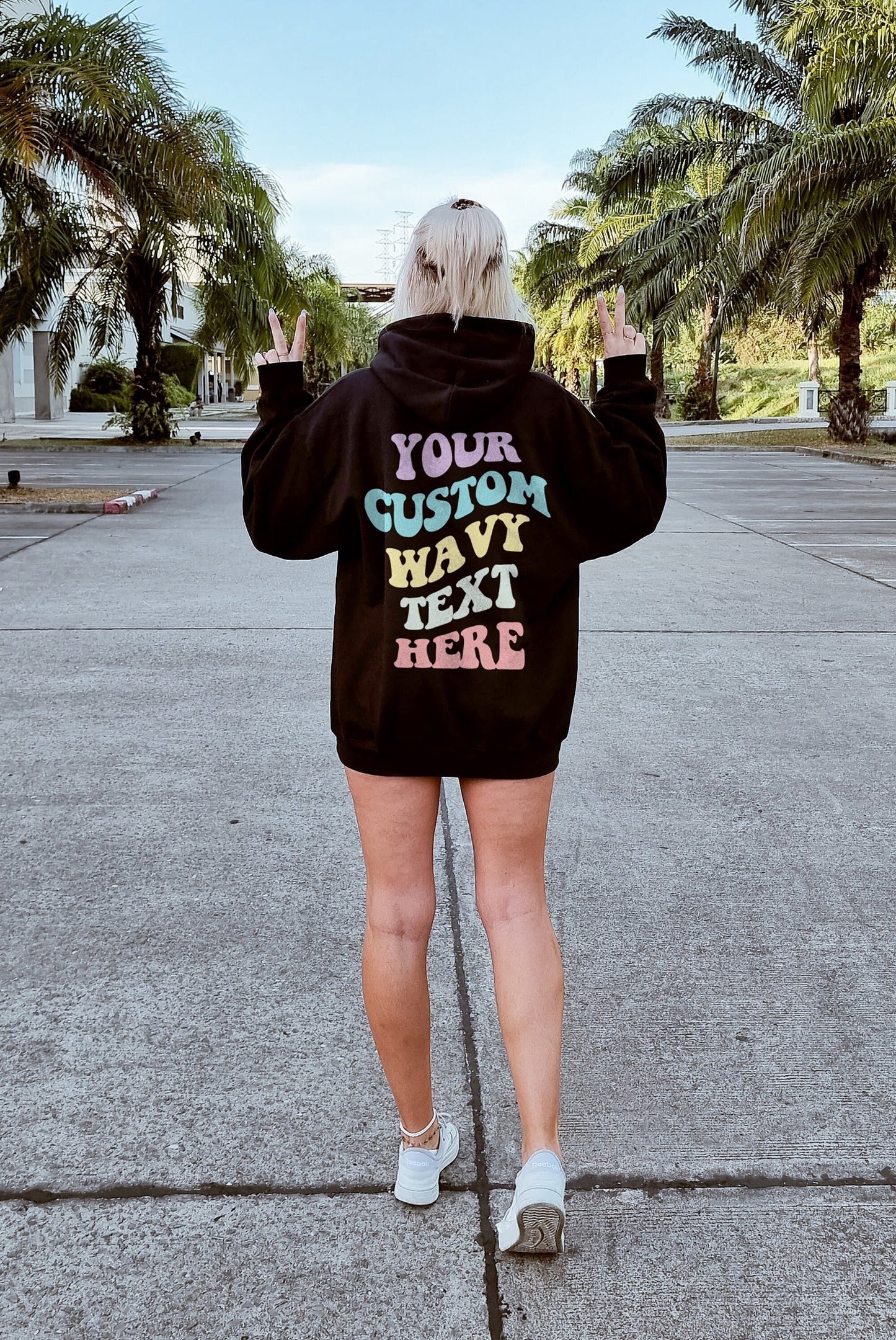 Personalized Retro Font Hoodie - Custom Wording Retro Print Hoodie Print On Back - Personalised Words Retro Hoodie With Back Print