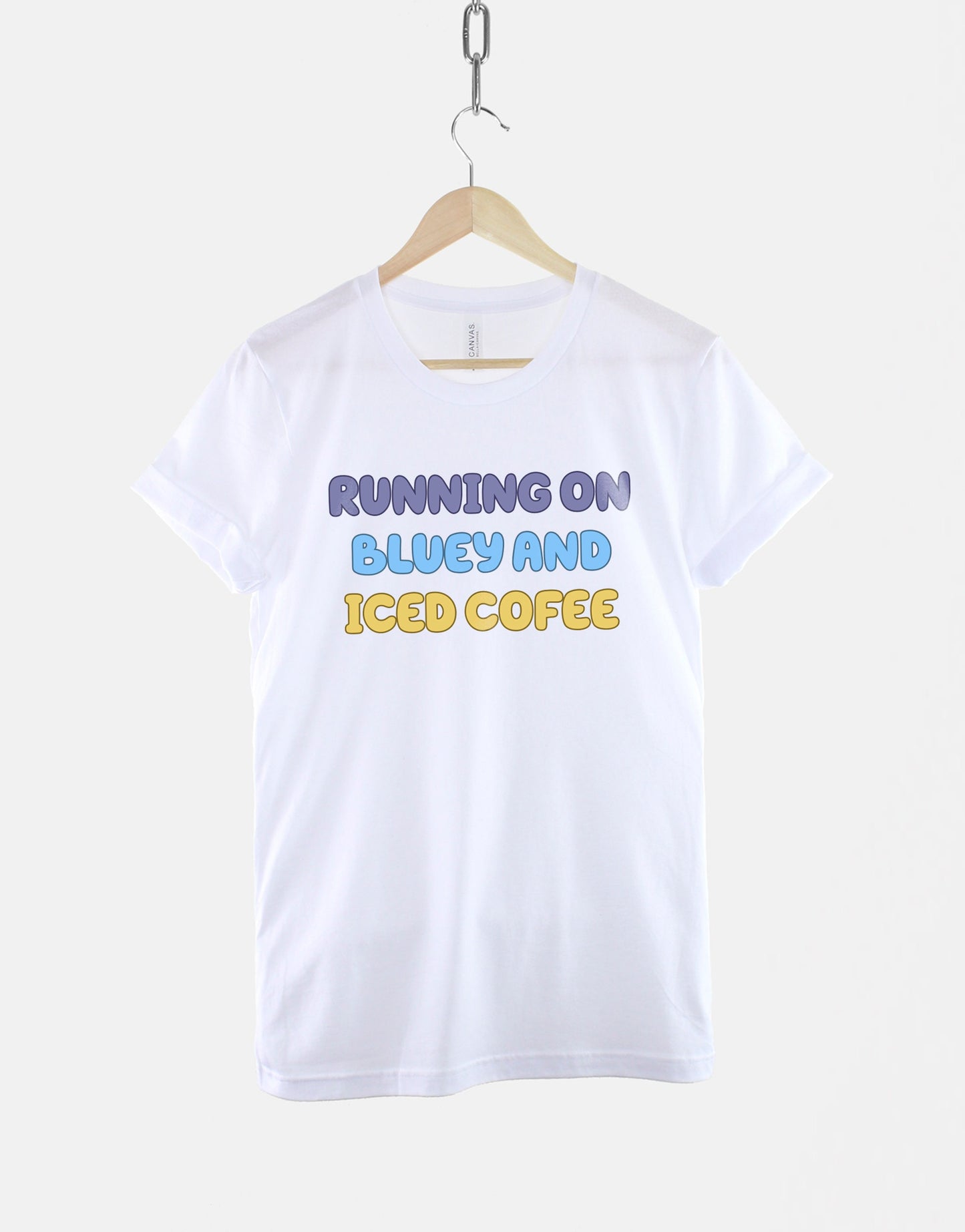 Running On Bluey And Iced Coffee T-Shirt - Bluey Mum T-Shirt - Mom Bluey T-Shirt