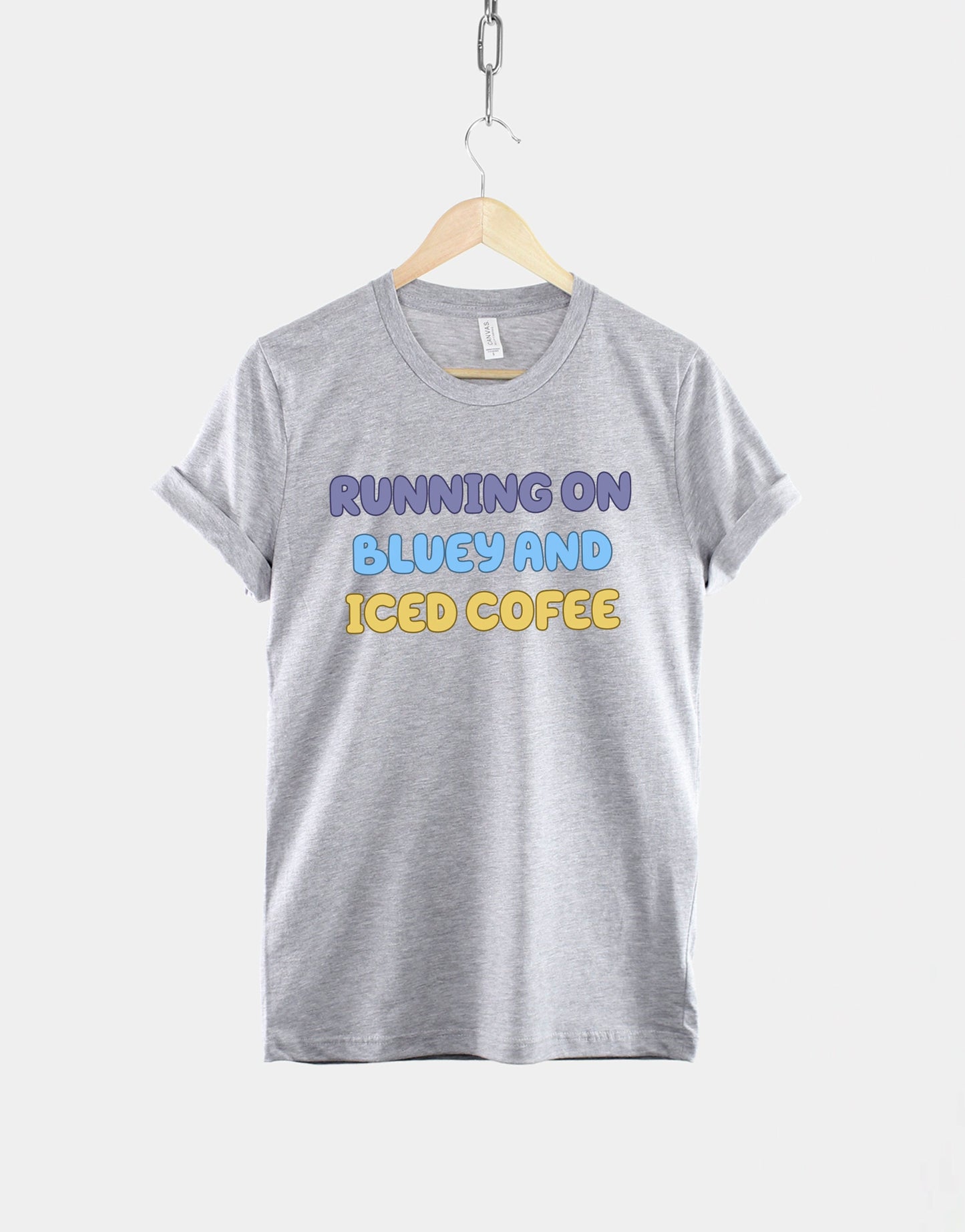 Running On Bluey And Iced Coffee T-Shirt - Bluey Mum T-Shirt - Mom Bluey T-Shirt