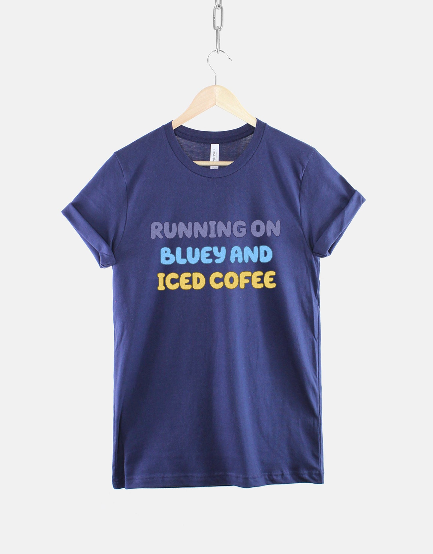 Running On Bluey And Iced Coffee T-Shirt - Bluey Mum T-Shirt - Mom Bluey T-Shirt
