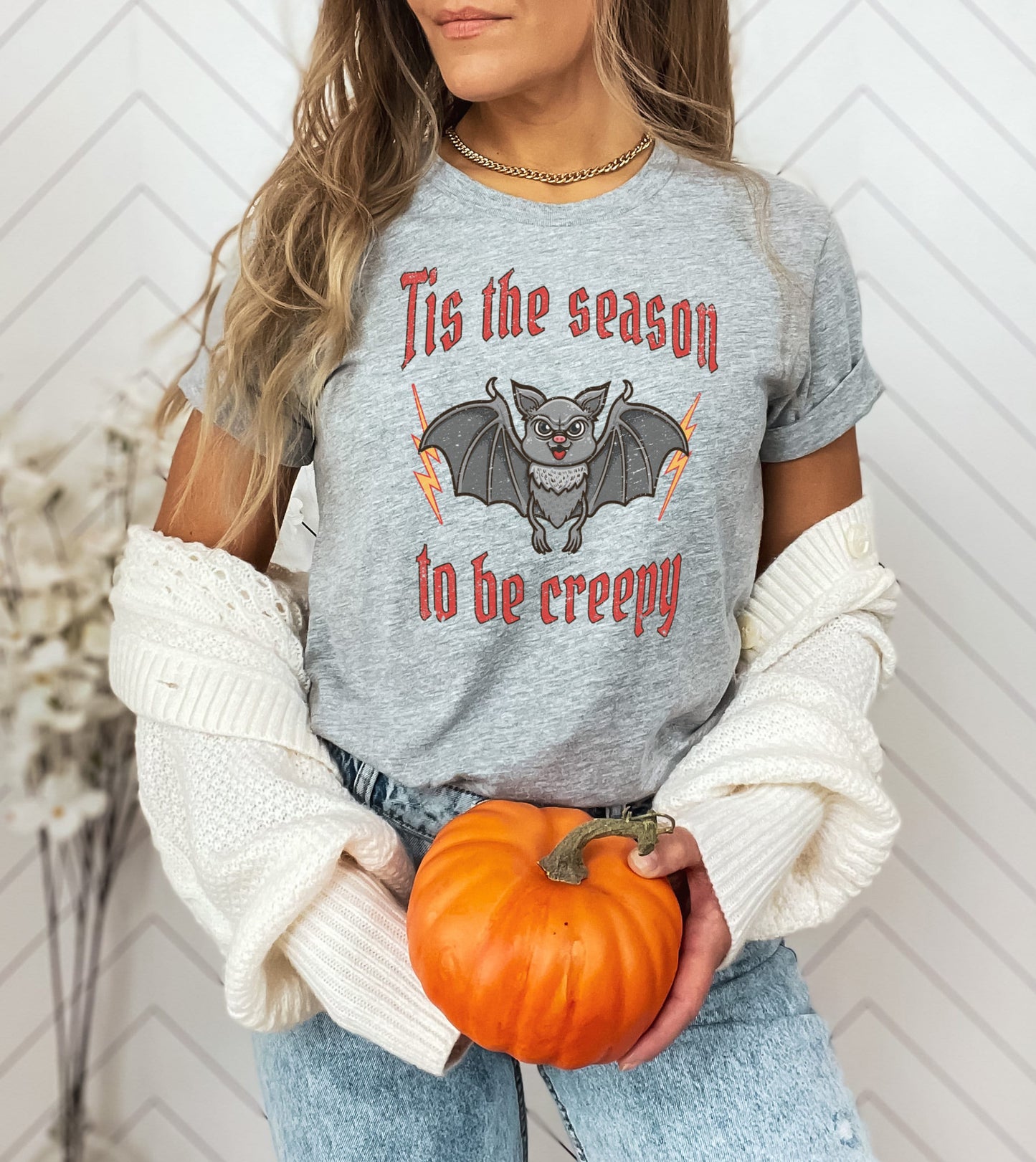 Halloween T-Shirt - Tis The Season To Be Creepy TShirt - Cute Halloween Bat Shirt - Womens Rock Band Halloween Season T-Shirt