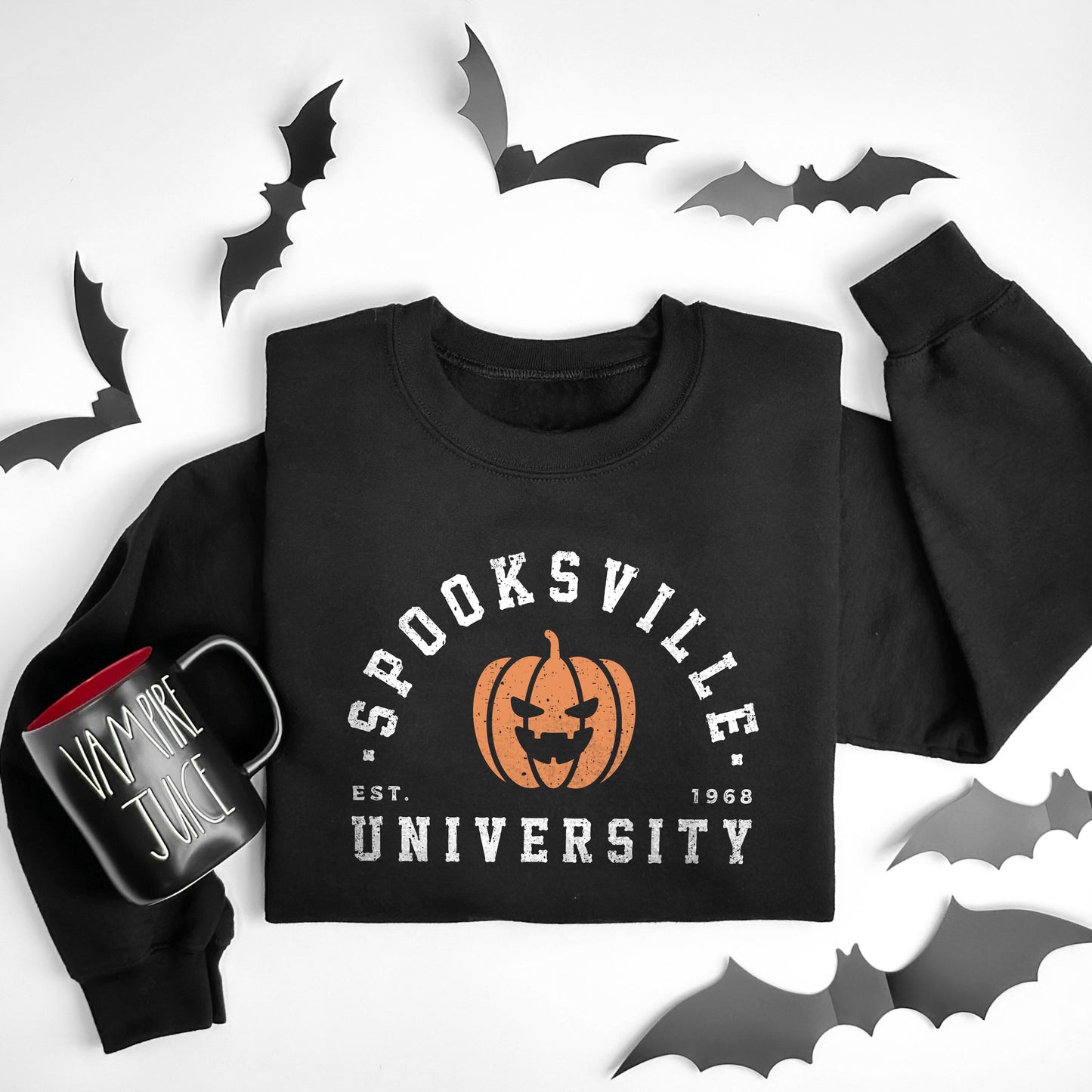 Womens Grey Halloween Sweater - Vintage Style Halloween Sweatshirt - Halloween College Shirt - Pumpkin Print Sweatshirt