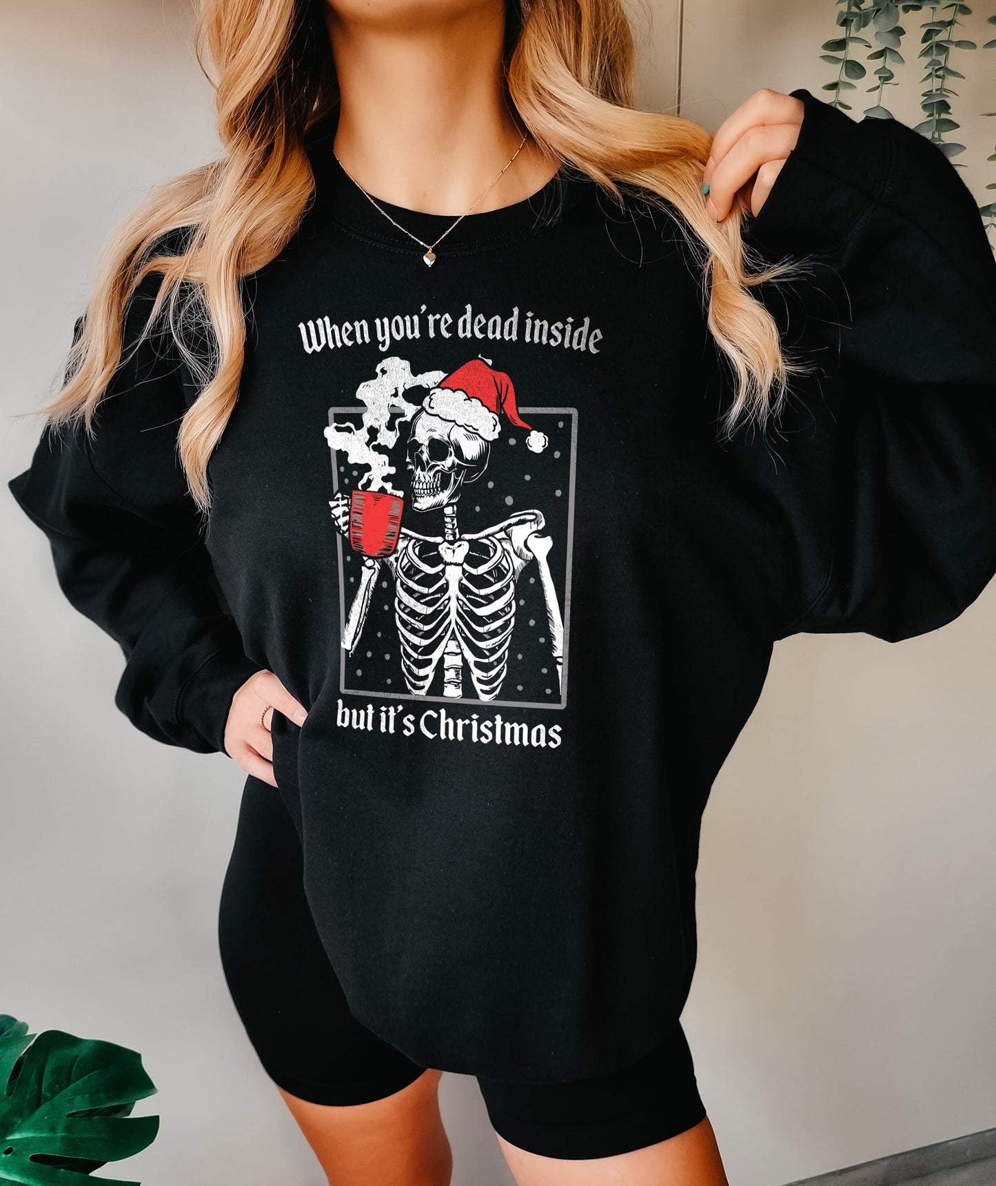 Christmas Coffee Sweatshirt - Goth Christmas Skeleton Sweater - Dead Inside Sweatshirt - But It's Christmas Sweatshirt