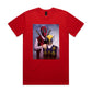 a red t - shirt with a picture of two deadpools on it