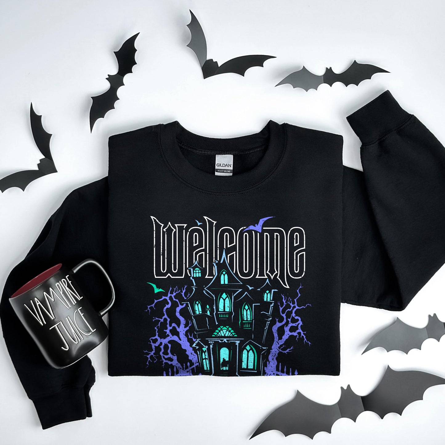 Haunted Mansion Sweatshirt – Cozy Fall Halloween Sweatshirt With Welcome Foolish Mortals Design