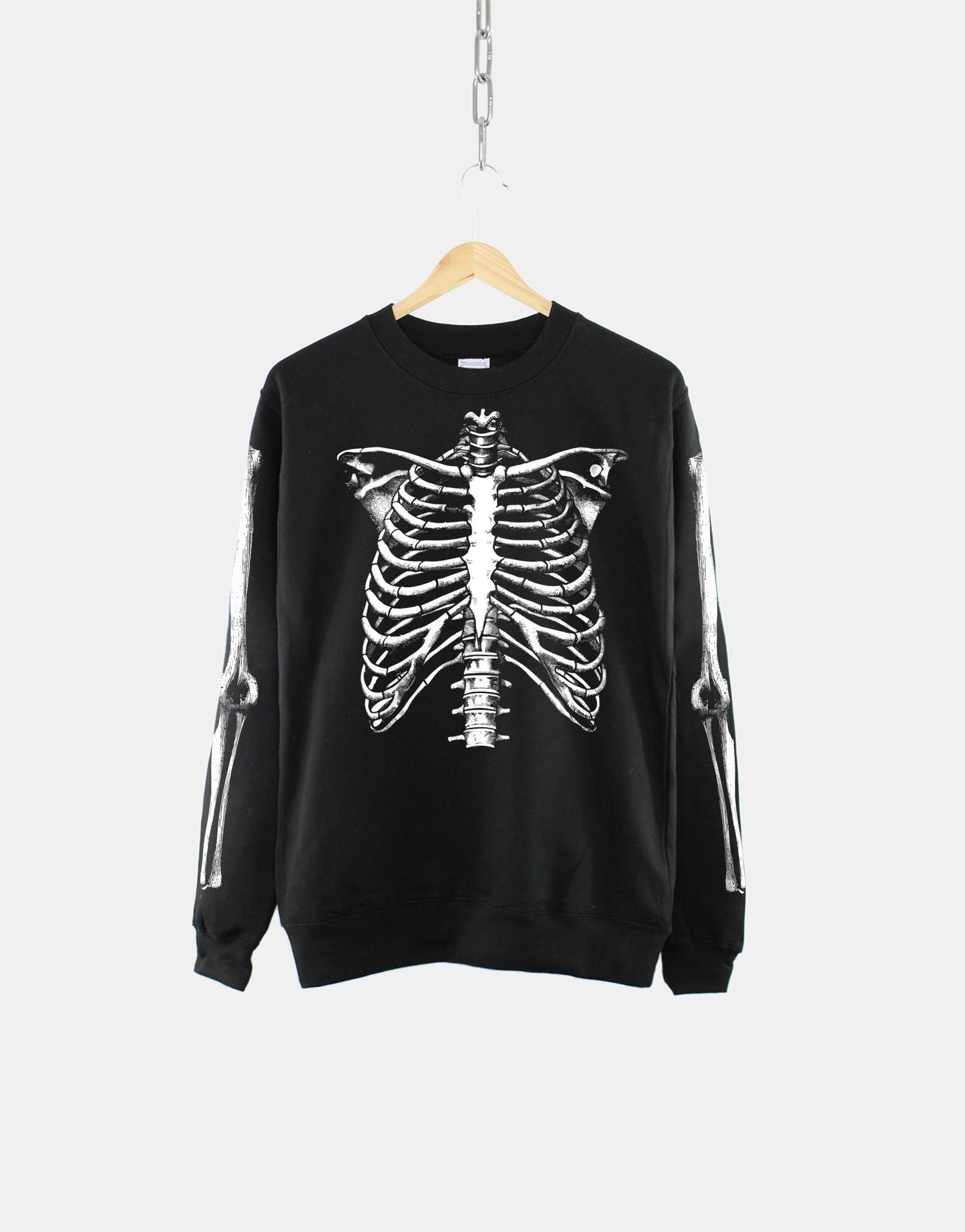 Skeleton Costume Sweatshirt – Realistic Rib Cage Sweater With Bone Sleeve Print