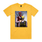 a yellow t - shirt with a picture of two deadpools on it