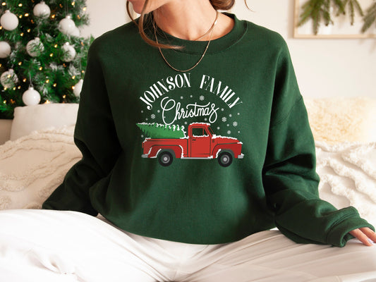 Personalised Family Christmas Sweatshirts - Personalized Family Christmas Truck Sweater - Festive Sweatshirts - Christmas Truck Sweatshirts