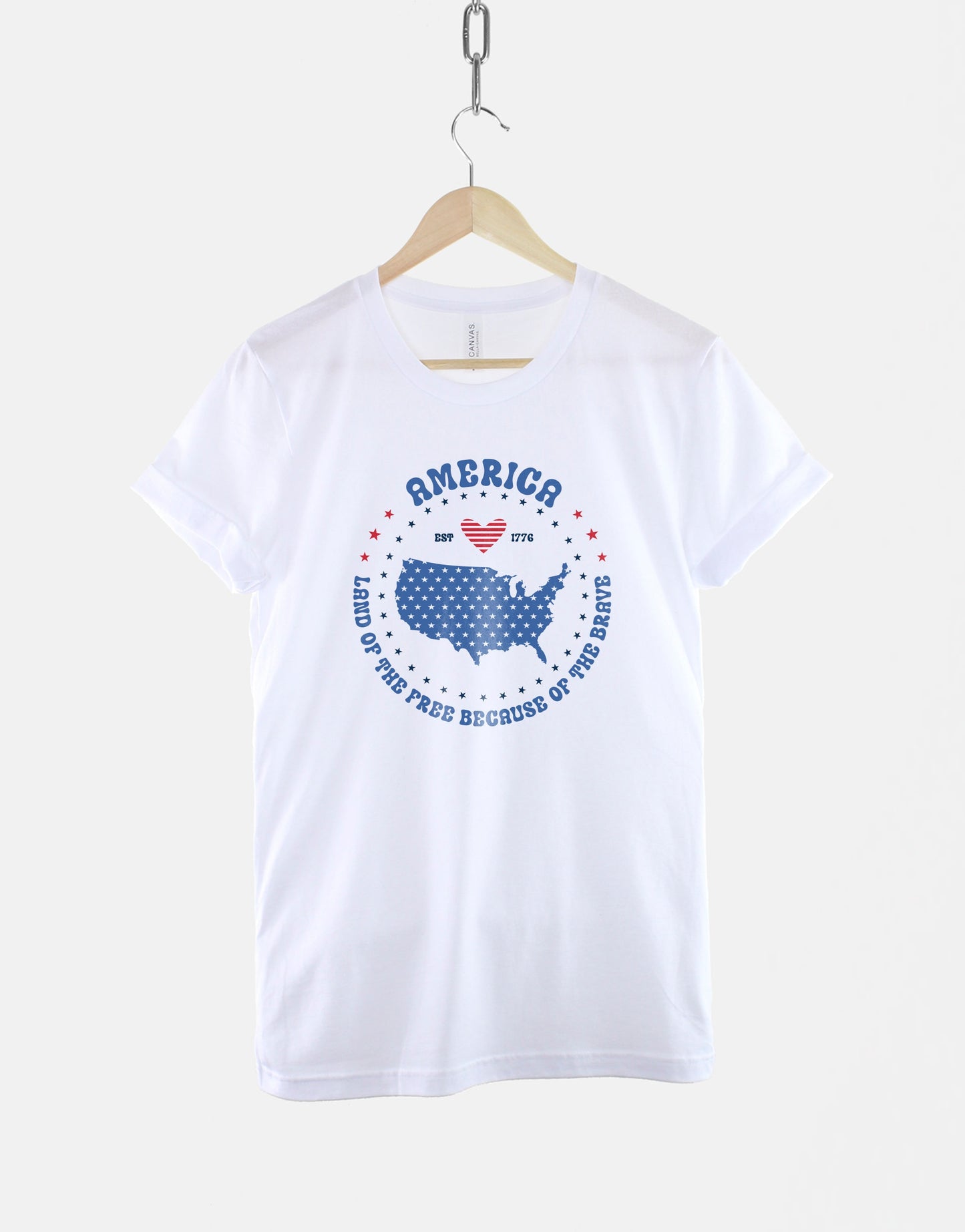 America T-Shirt - 4th Of July Shirt - USA Land Of The Free Because Of The Brave Shirt - Retro USA Flag TShirt