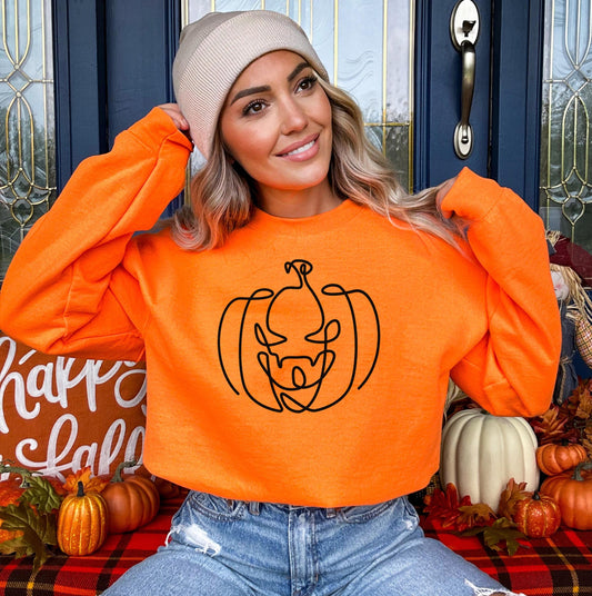 Orange Pumpkin Sweatshirt - Halloween Outfit - Halloween Party Sweatshirt - Cozy Carved Pumpkin Face Sweater