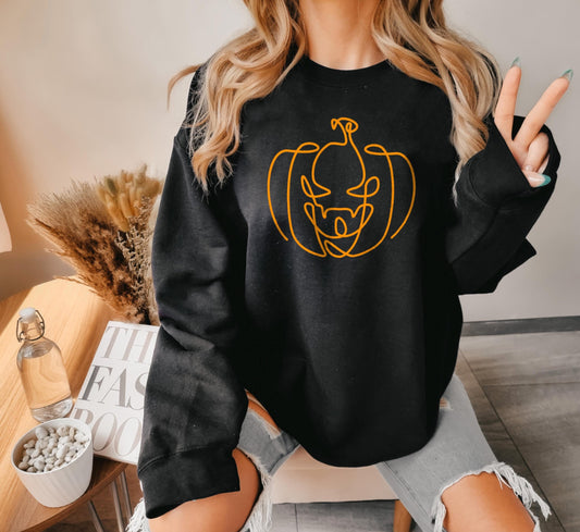 Halloween Pumpkin Sweatshirt - Casual Halloween Sweatshirt - Cute Fall Sweater