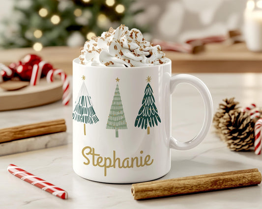 Christmas Tree Coffee Mug - Personalised Festive Hot Cocoa Mug - Custom Christmas Gift - Christmas Stocking Filler - Christmas Decor