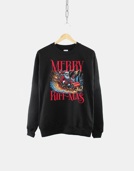 Rock 'N' Roll Santa Christmas Sweatshirt - Heavy Metal Santa Claus Sweater - Guitar Player Festive Jumper