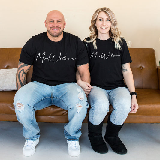 Personalized Mr and Mrs Shirts - Personalised Honeymoon Shirts - Custom Name Wedding T-Shirts