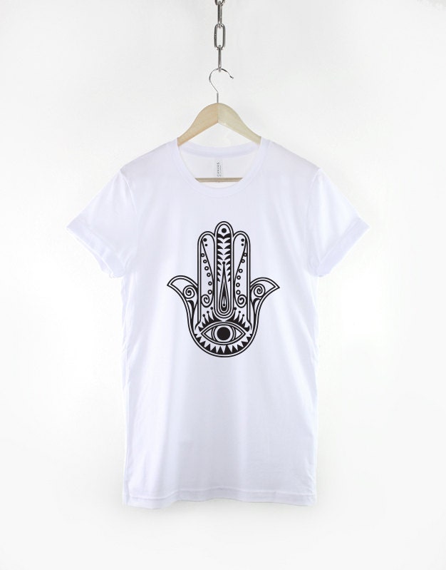 Hand Of Fatima White T-Shirt - Yoga Shirt Hamsa Fatima T Shirt Gold Hand Of Fatima Shirt Buddah God Spiritual Black White T-Shirt