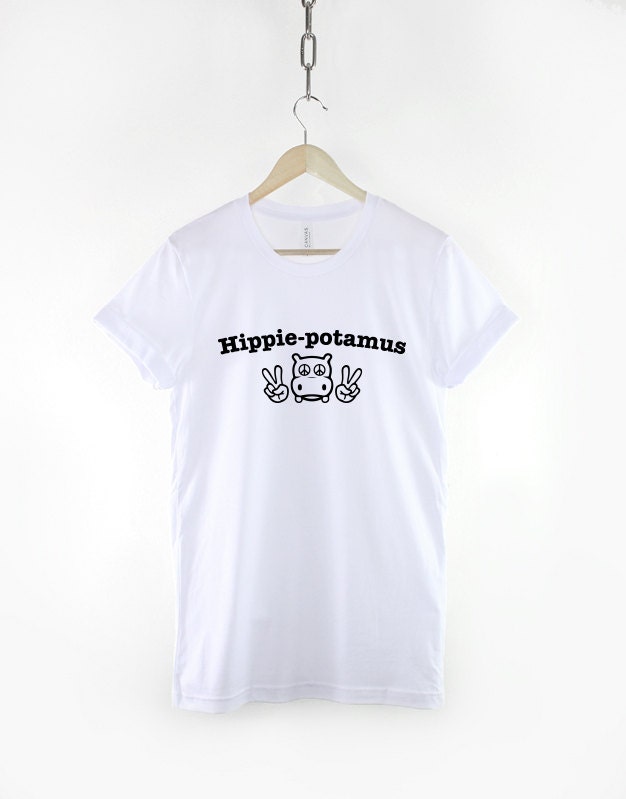 Hippie-Potumus T-Shirt - Hippo Shirt Hippy Hippopotamus World Peace Cute T Shirt