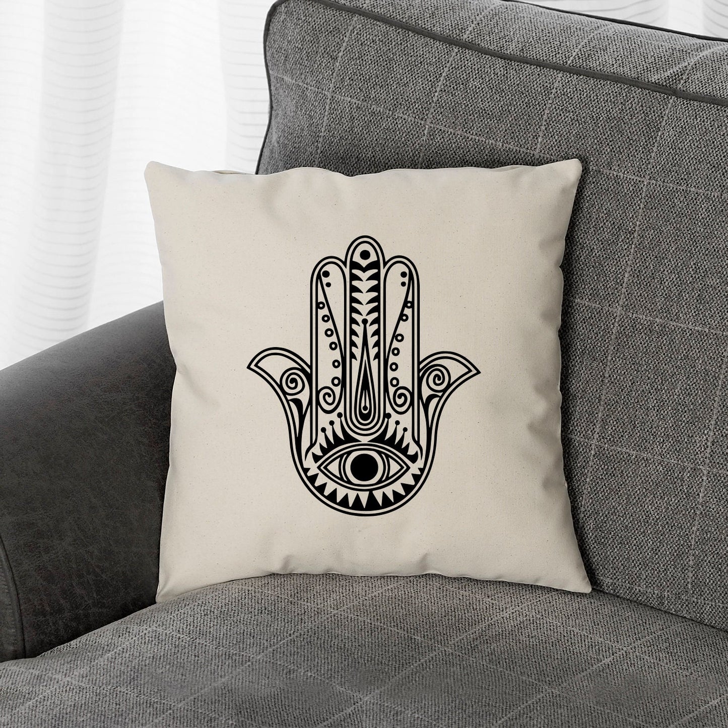 Evil Eye Hamsa Pillow - Fatima Hand Of Hamsa Decor - Hand Of Fatima Cushion