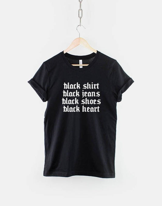 Goth T-Shirt Black - Black Shirt, Black Jeans, Black Shoes, Black Heart Gothic TShirt