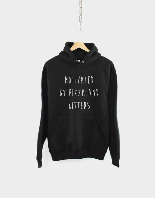 Cat Pizza Hoodie - Motivated By Pizza and Kittens Hooded Sweater - Kitten Cat Mom Sweatshirt Gift