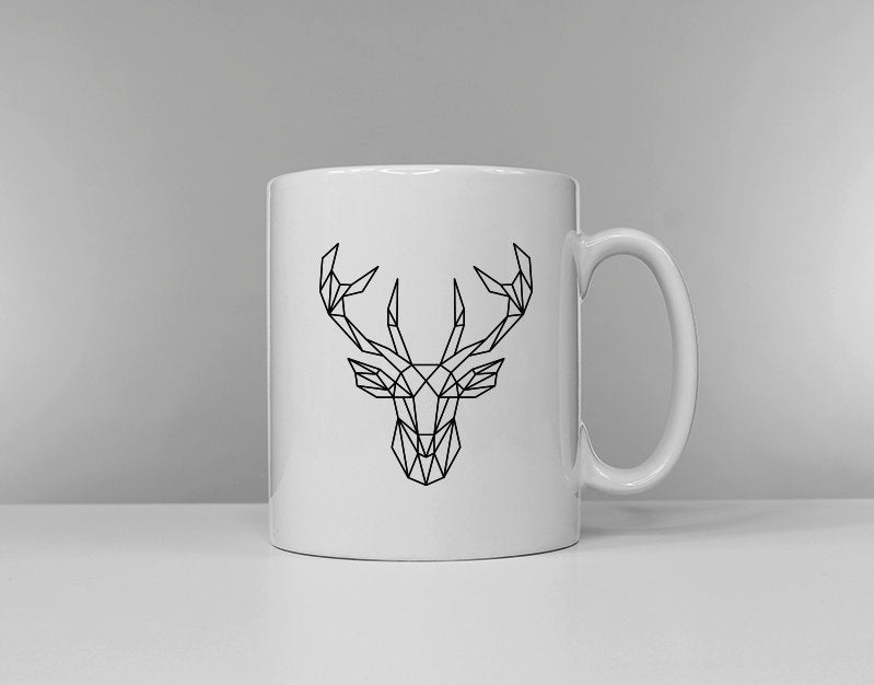 Geometric Deer Head Mug - Geometric Print Coffee Mug - Deer Gifts - Deers - Geometric Animal Art - Animal Coffee Mugs - Coffee Cup