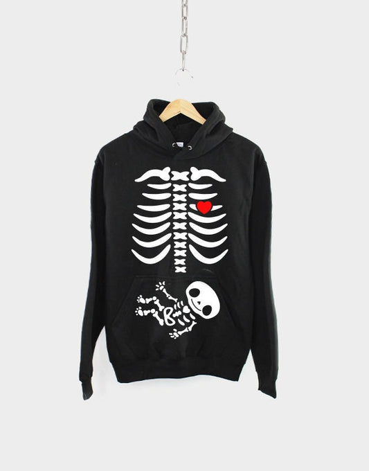 Pregnant Skeleton Hoodie Shirt - Maternity Halloween Pregnancy Announcement