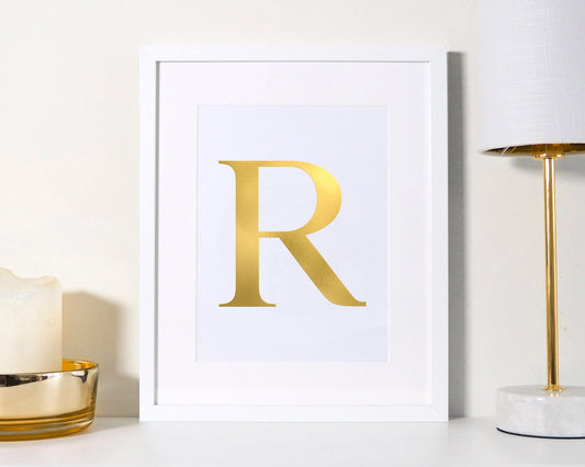 Personalized Housewarming Letter Initials Print - Gold Chrome Foil Wall Art