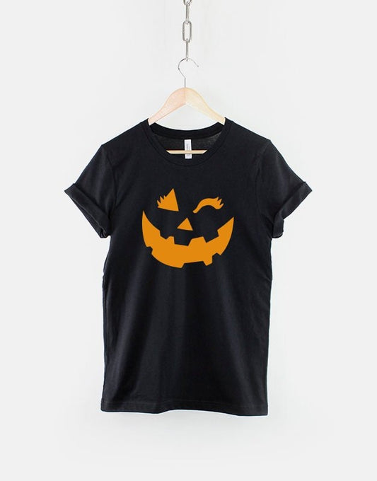 Halloween Girls Winking Pumpkin Face Shirt - Halloween Party Costume T-Shirt