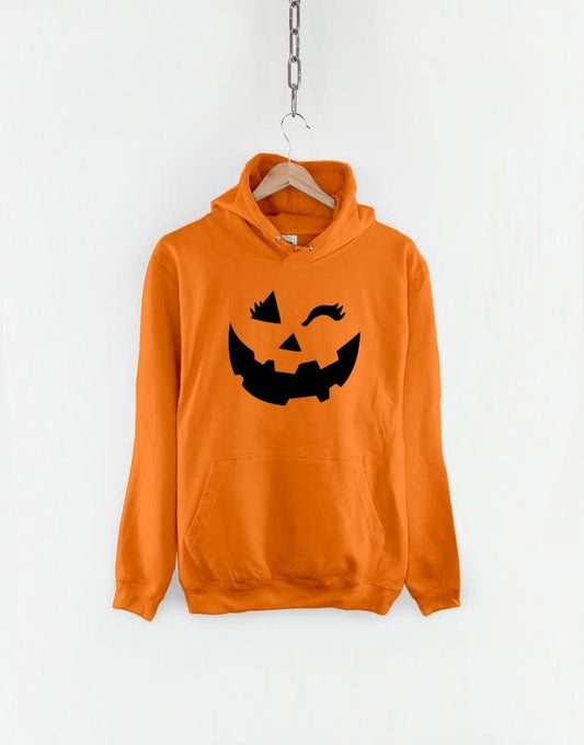 Womens Halloween Winking Pumpkin Hoodie - Halloween Costume Sweatshirt