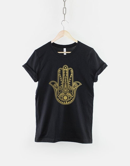 Hand Of Fatima White T-Shirt - Yoga Shirt Hamsa Fatima T Shirt Gold Hand Of Fatima Shirt Buddah God Spiritual Black White T-Shirt