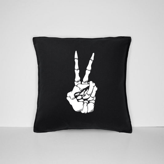 Black Skeleton Peace Hand Pillow Pillow - Gothic Home Decor Cushion