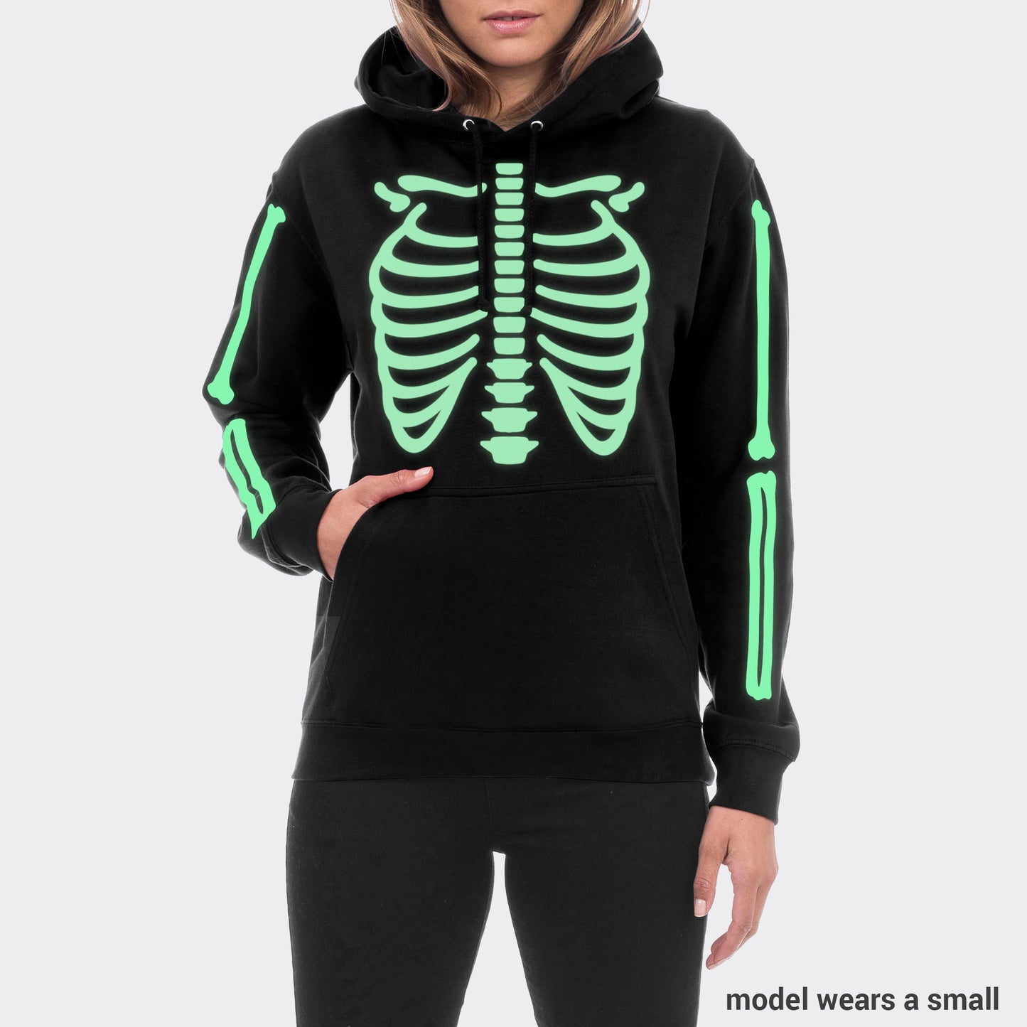 Halloween Skeleton Bones Hoodie - Adult X Ray Costume Sleeve Print Sweatshirt