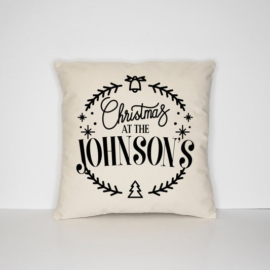 Personalized Christmas Throw Pillow - Custom Family Name Cushion Festive Home Decor